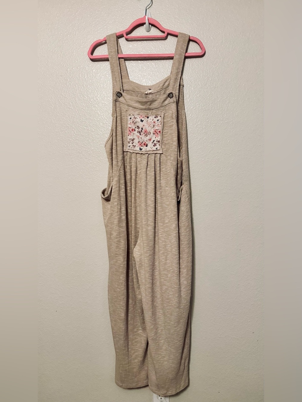 POL Beige Boho Patchwork Overalls/Jumpsuit – Size Large